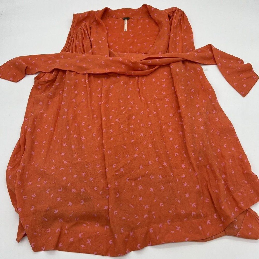 Free People Orange V-Neck Tie Bow Front Blouse Size M Women's